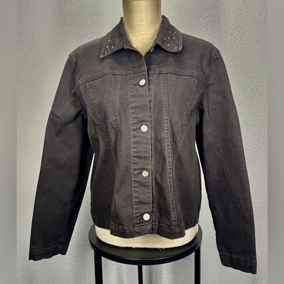 French Dressing Jackets & Blazers - Vintage French Dressing Black Button Up Jean Jacket Large 12